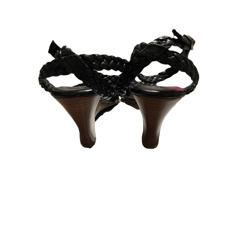 Diana Ferrari Black Leather Plaited Woven Detail Platform Sandals Sz 8.5 - Picture 4 of 6